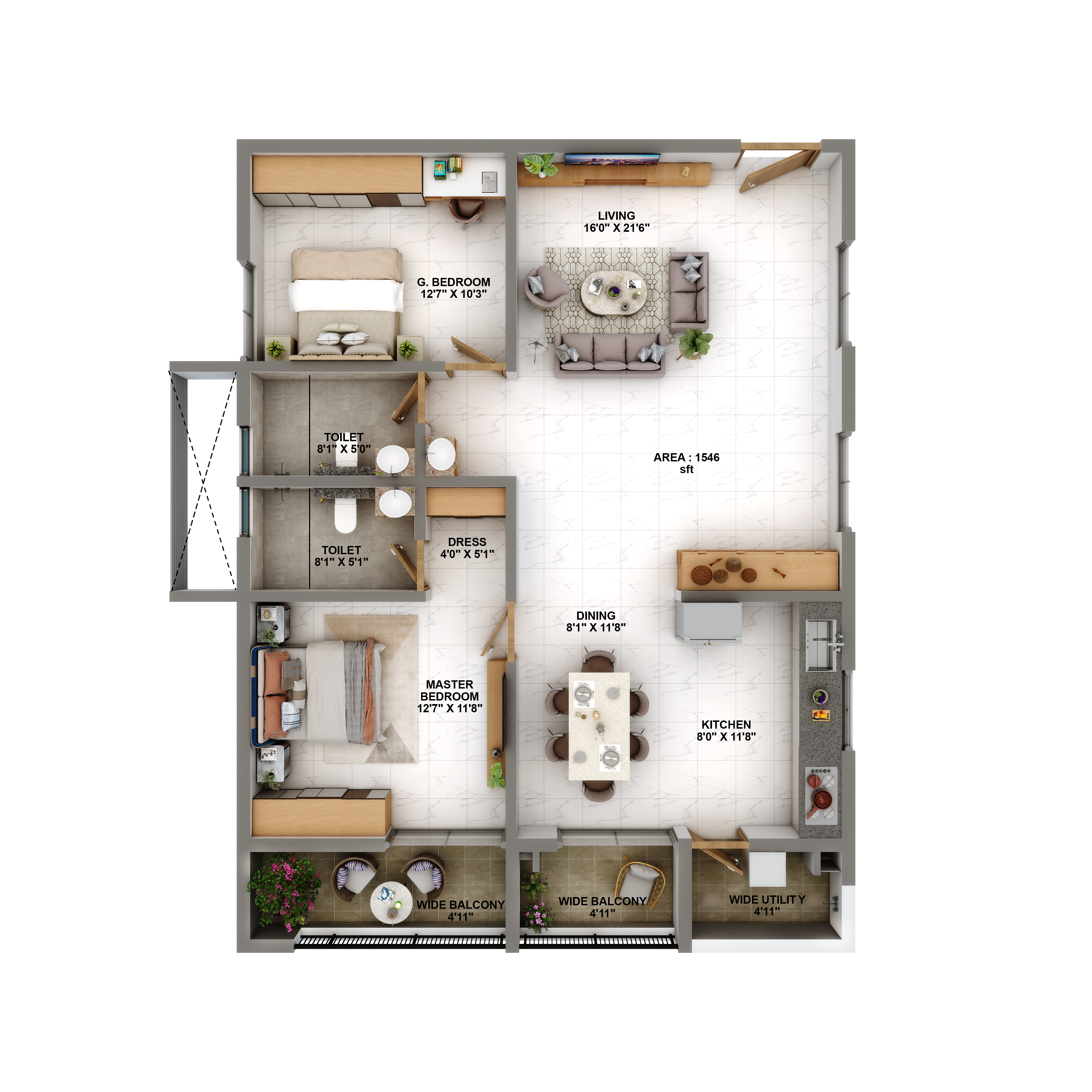 2 BHK Size - 1546 S.FT.