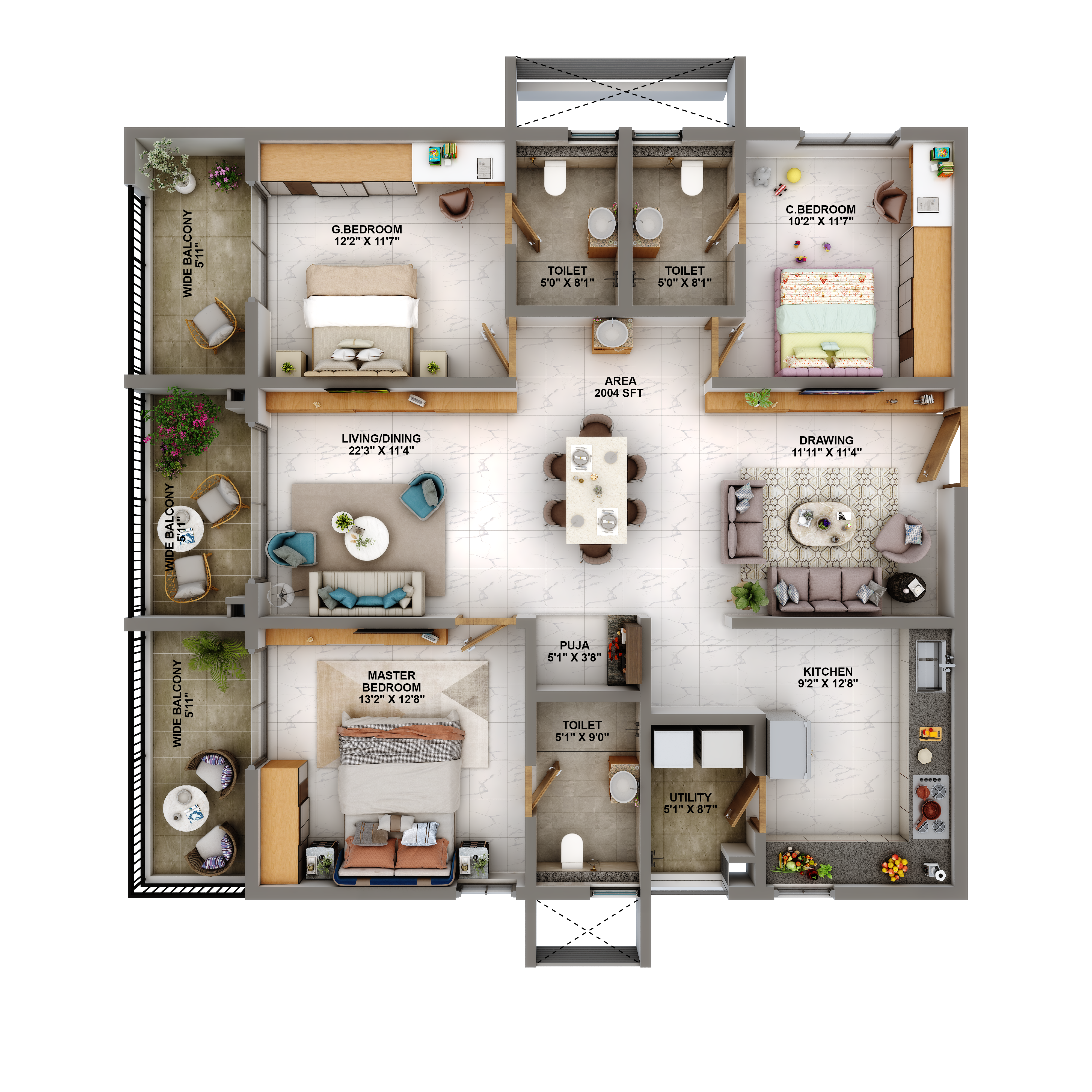 3 BHK Size- 2004 S.FT.