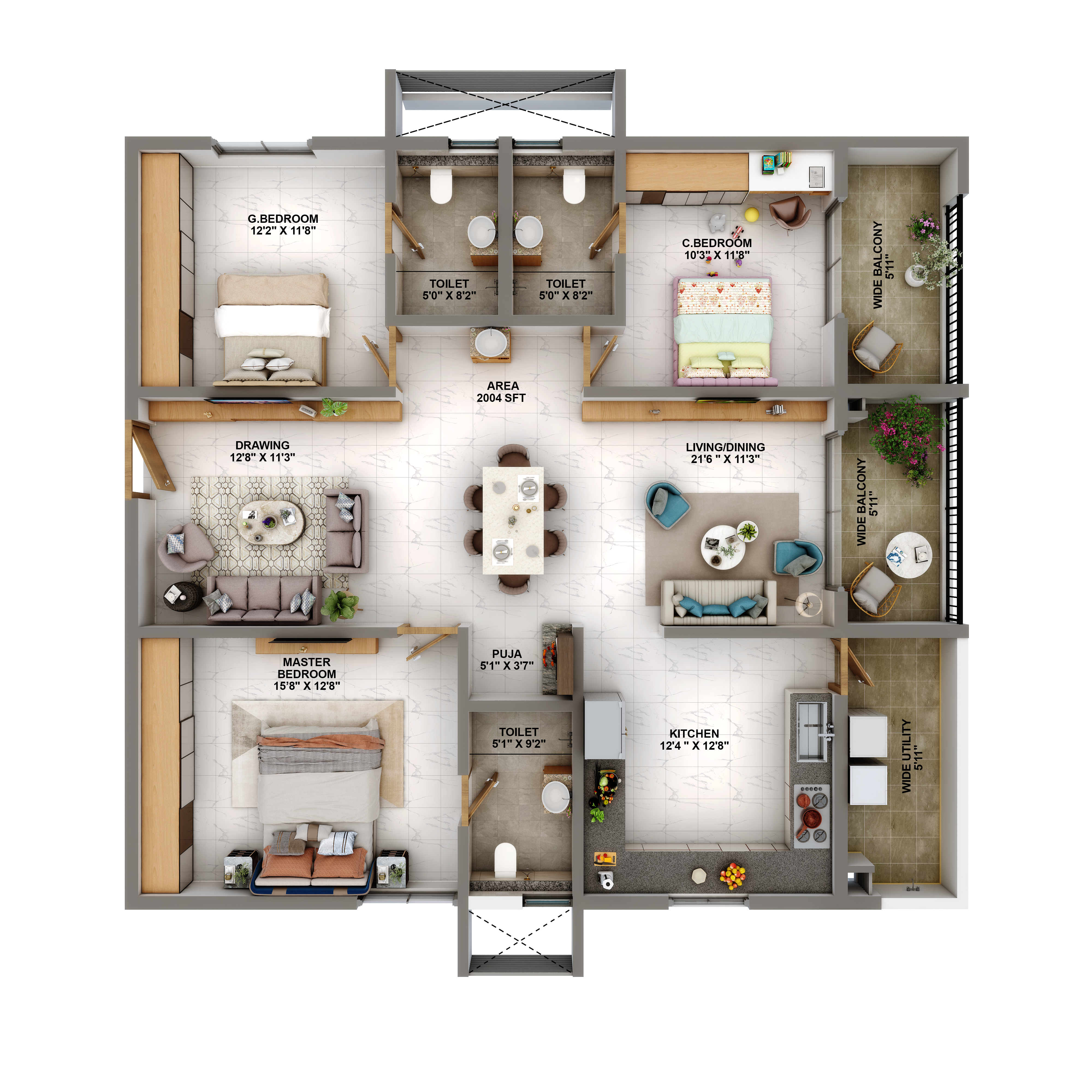3 BHK Size- 2004 S.FT.