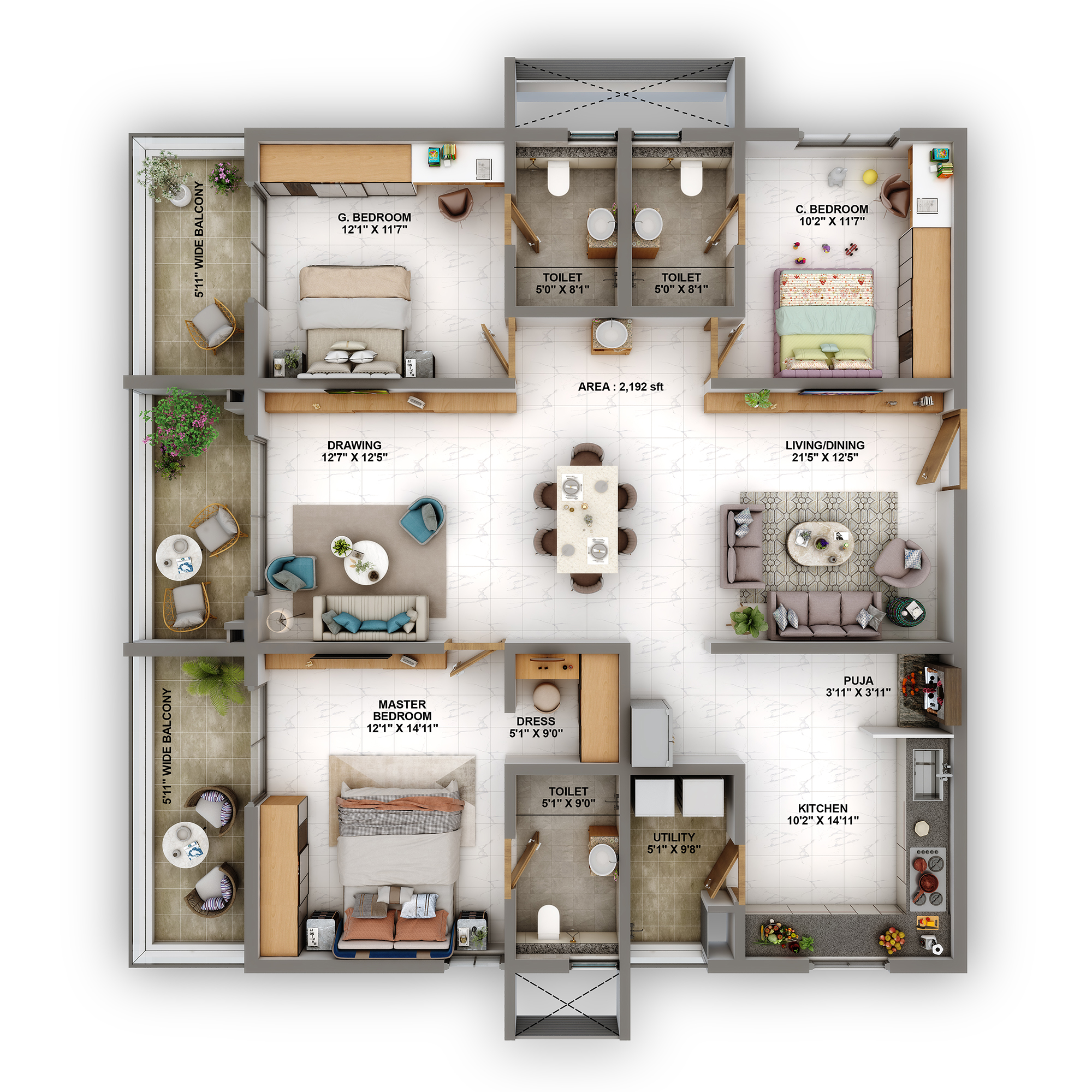 3 BHK Size- 2192 S.FT.