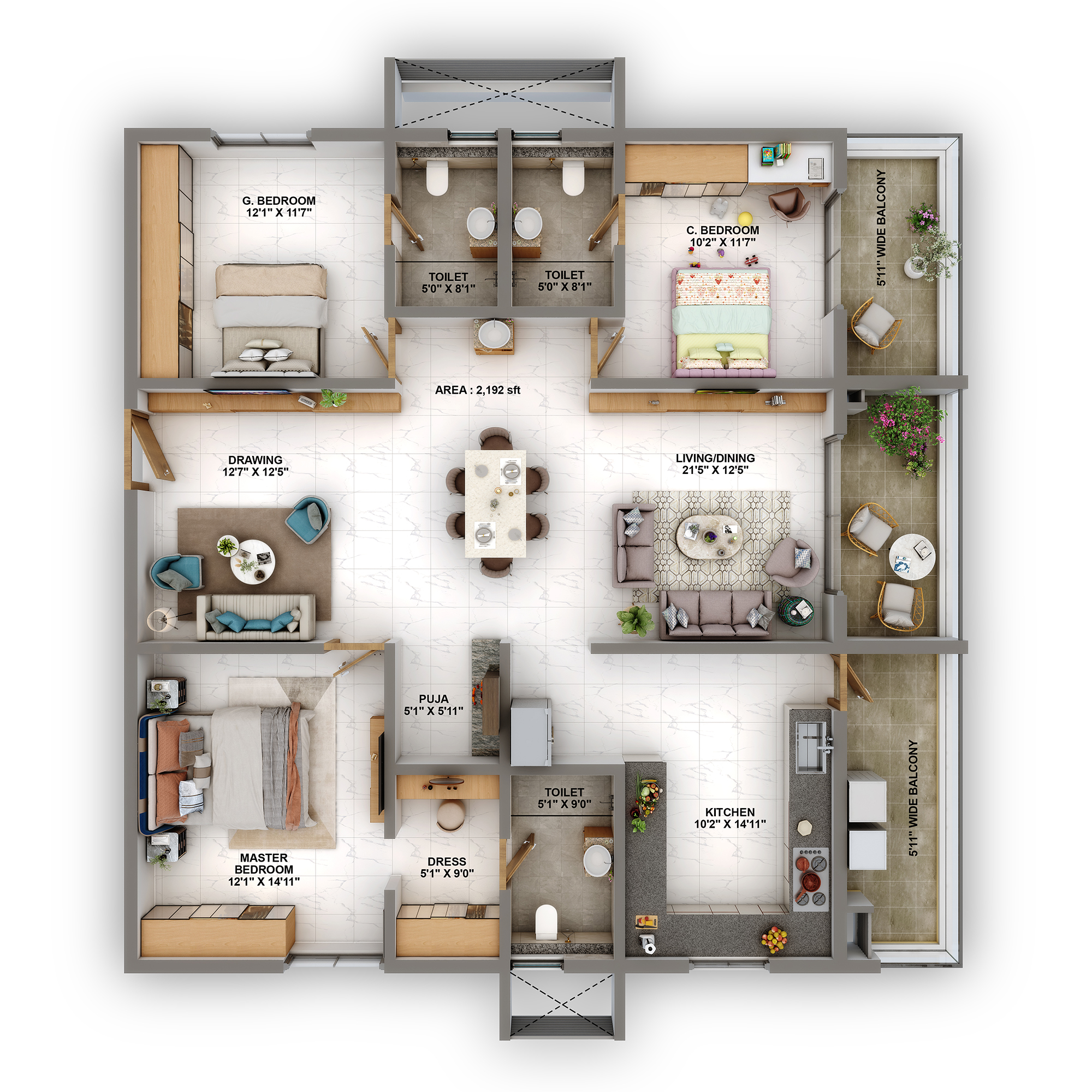 3 BHK Size- 2192 S.FT.